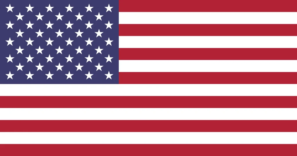 A bandeira americana tem treze listras horizontais alternando vermelho e branco.