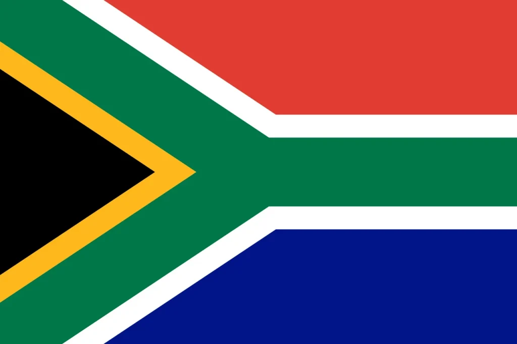 A bandeira da África do Sul tem uma faixa superior verde, uma faixa inferior azul e uma faixa preta vertical na haste, assistir jogos de graça