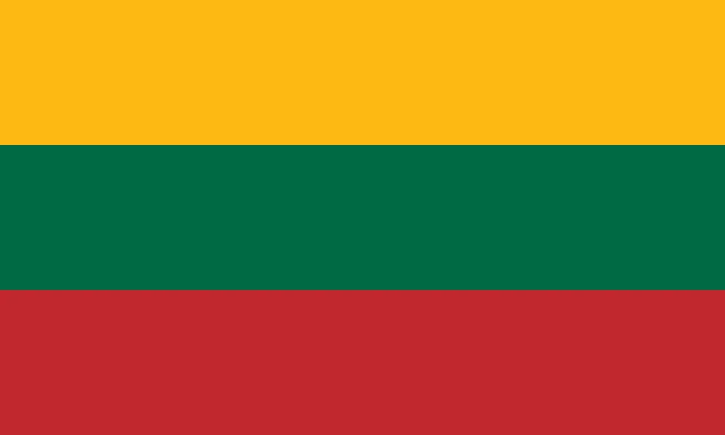 A bandeira da Lituânia tem três listras horizontais de largura igual.