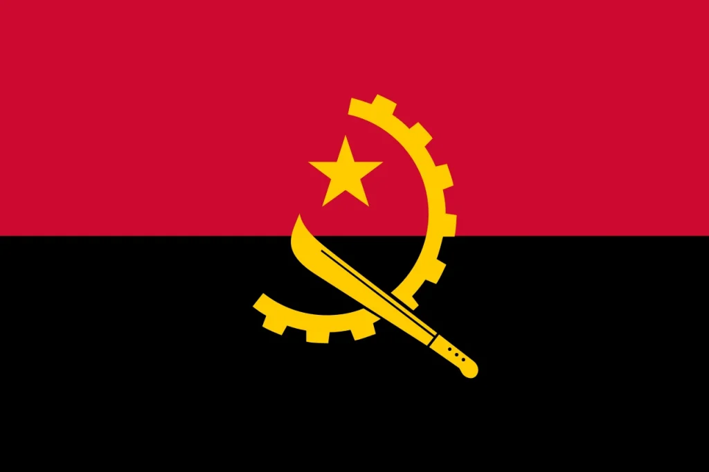 A bandeira de Angola tem duas listras horizontais de igual largura.