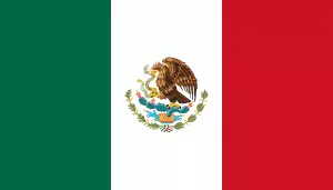 A bandeira do México, orgulhosamente desfraldada, apresenta um desenho tricolor de listras verticais