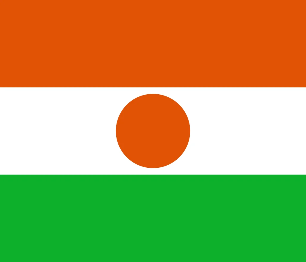 A bandeira do Níger é uma tricolor vertical com laranja na haste, branco no centro e verde na haste.