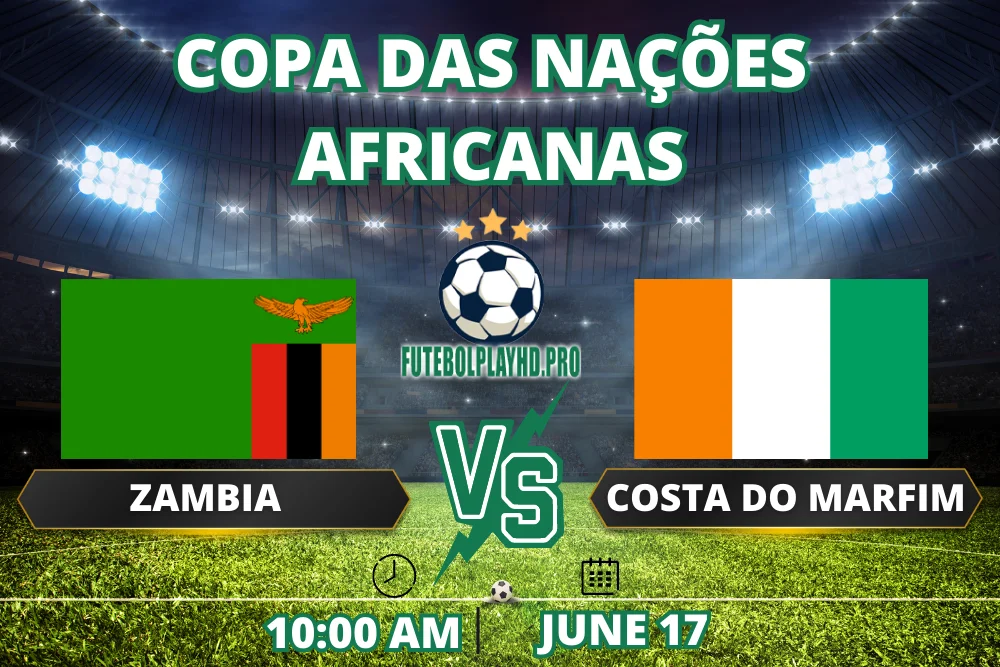 Banner da partida entre Zâmbia e Costa do Marfim Emocionante partida da Copa das Nações Africanas.