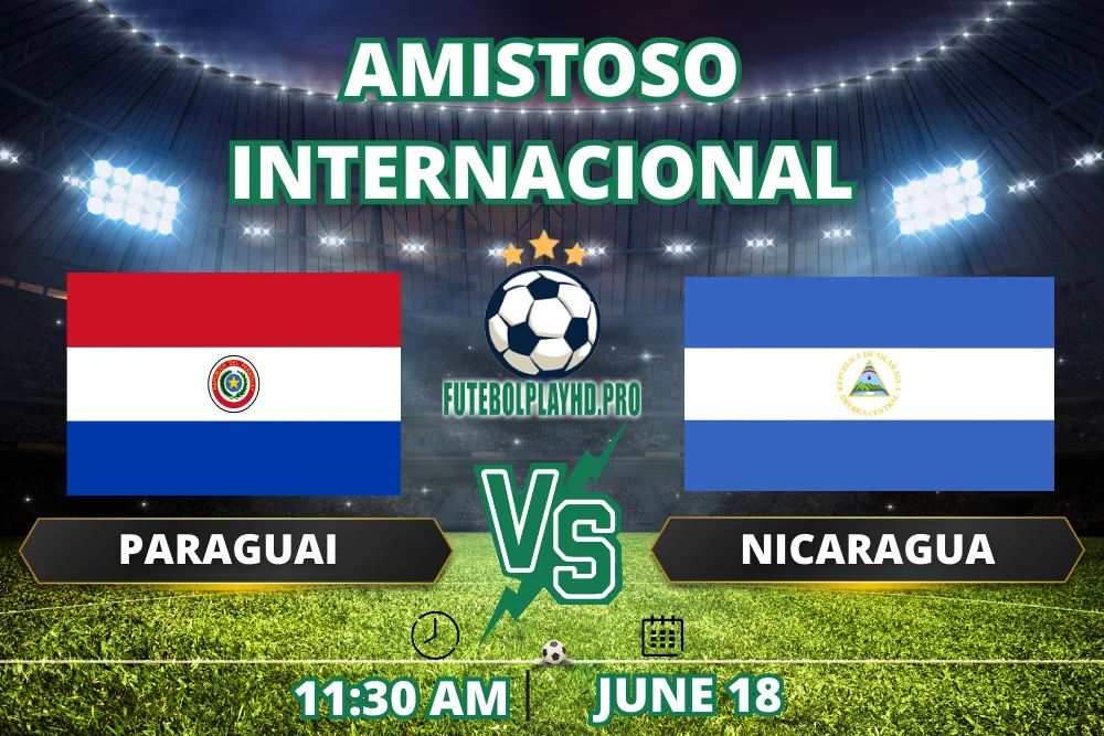 Duas bandeiras coloridas do Paraguai e da Nicarágua representam o iminente amistoso internacional de futebol.