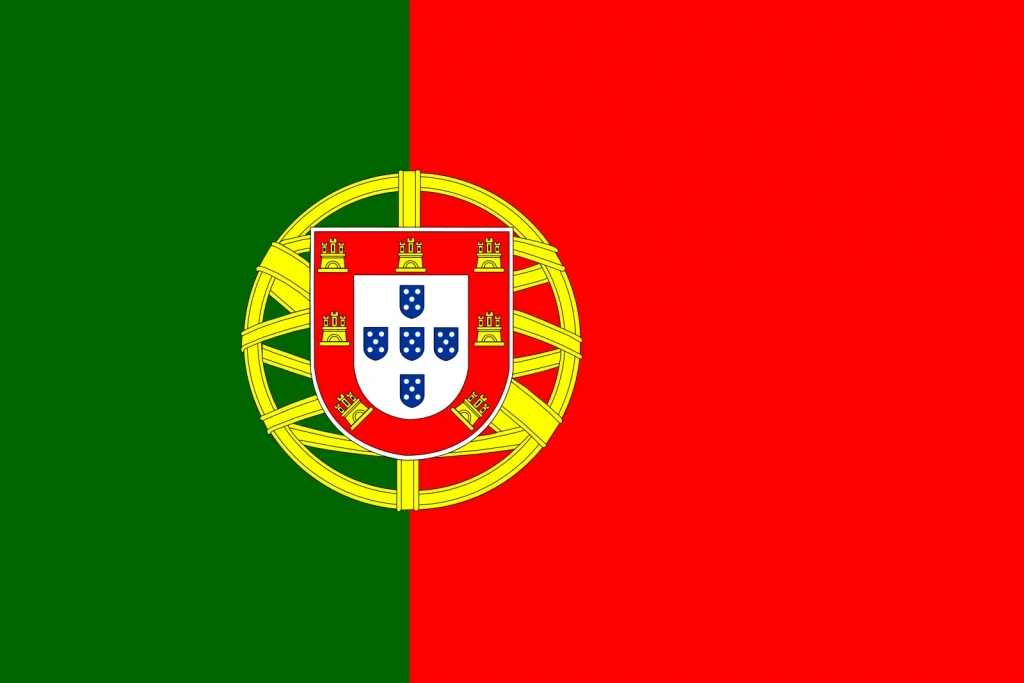 A bandeira de Portugal, a "Bandeira das Cinco Quinas", contém barras verticais verdes e vermelhas. 