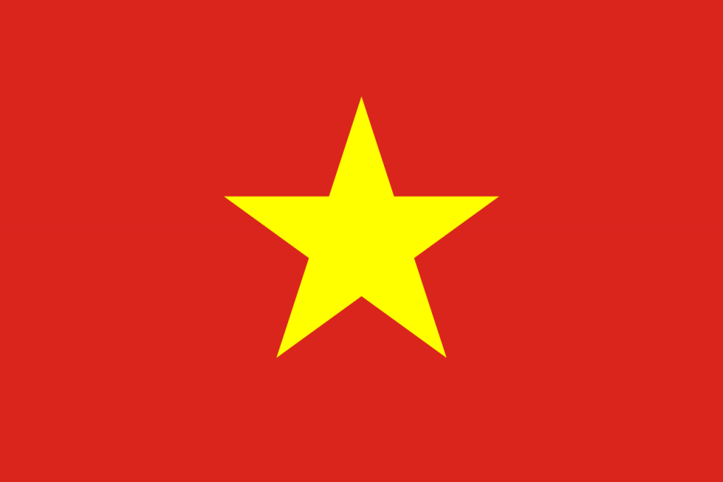 A bandeira do Vietnã é carmesim com uma estrela amarela de cinco pontas.