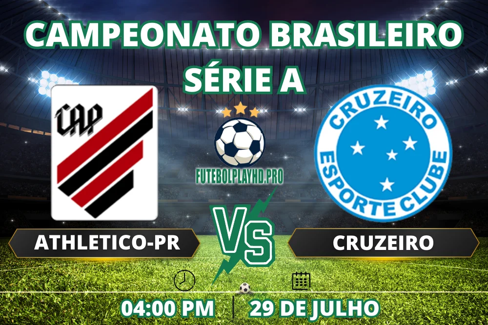Banner de jogo de futebol Athletico-PR x Cruizero para o Campeonato Brasileiro da Série A no futebol play hd