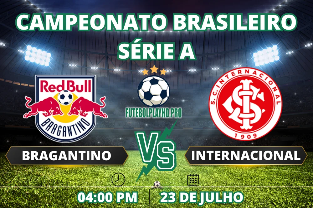 Banner de jogo de futebol Bragantino x Internacional para a Série A do Campeonato Brasileiro