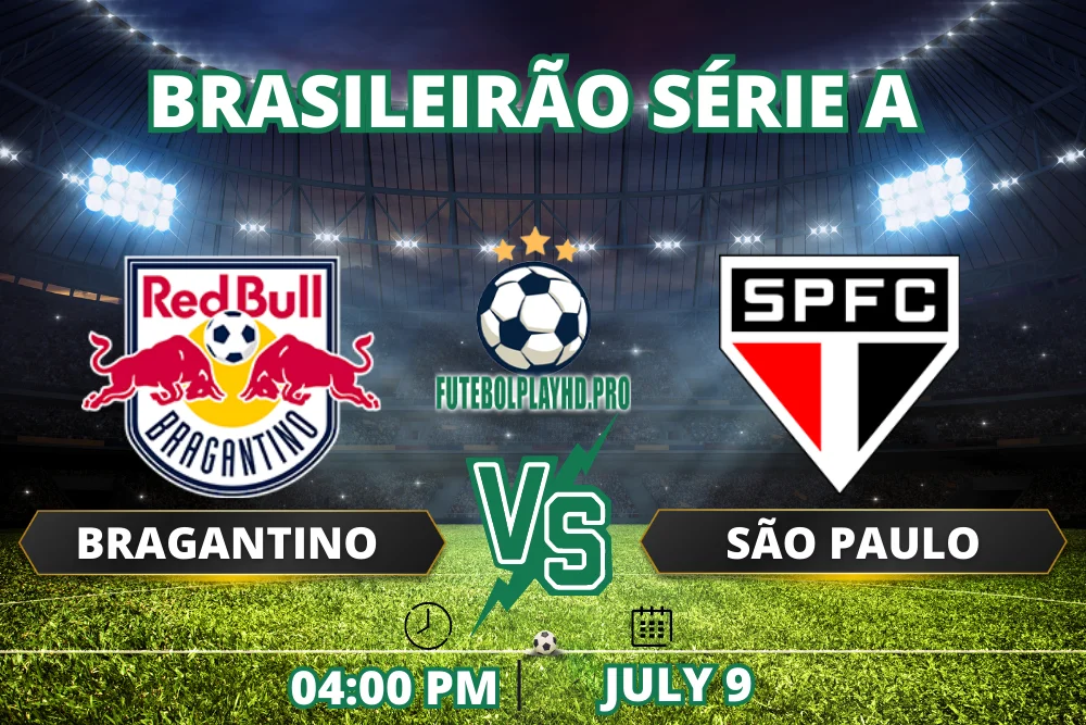 Banner de jogo de futebol Bragantino x São Paulo para a Série A do Campeonato Brasileiro