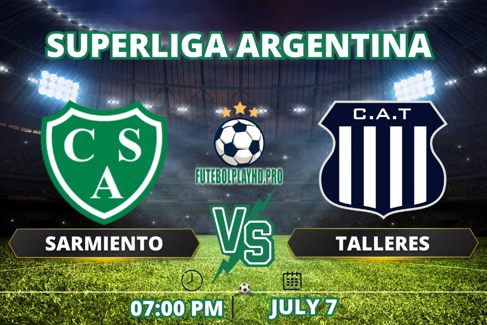 Banner de jogo de futebol Sarmiento x Talleres para a Superliga Argentina