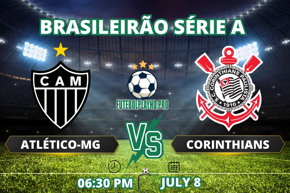 Banner do jogo de futebol Atlético-MG x Corinthians pelo Campeonato Brasileiro Série A no futebol playhd