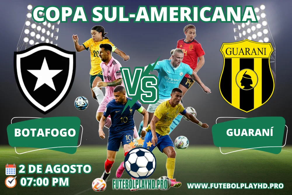 Banner do jogo de futebol BOTAFOGO x GUARANI pela Copa Sul-Americana no Futebol Play HD