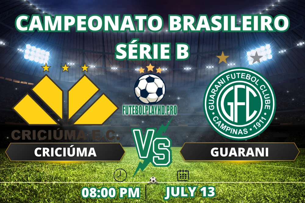 Banner do jogo de futebol Criciúma x Guarani pela Série B do Campeonato Brasileiro