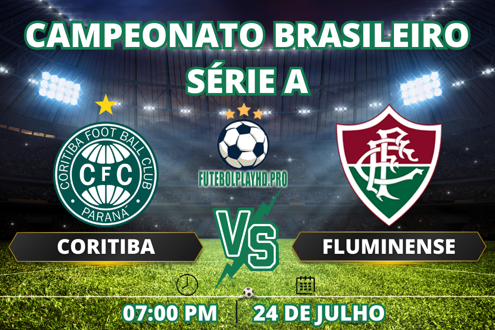 Banner de jogo de futebol Coritiba x Fluminense para a Série A do Campeonato Brasileiro no futebol play hd