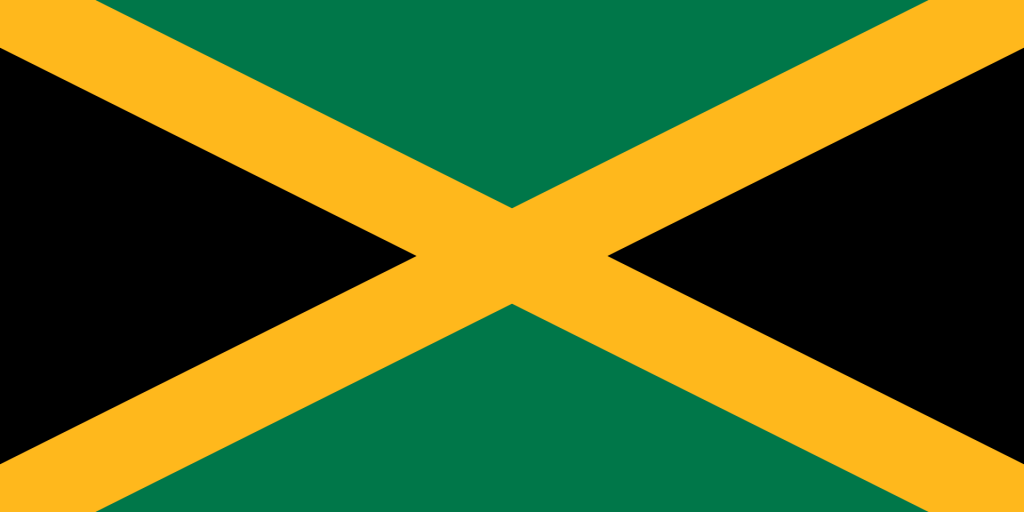 A vívida bandeira da JAMAICA simboliza a beleza, o orgulho e as batidas do reggae.