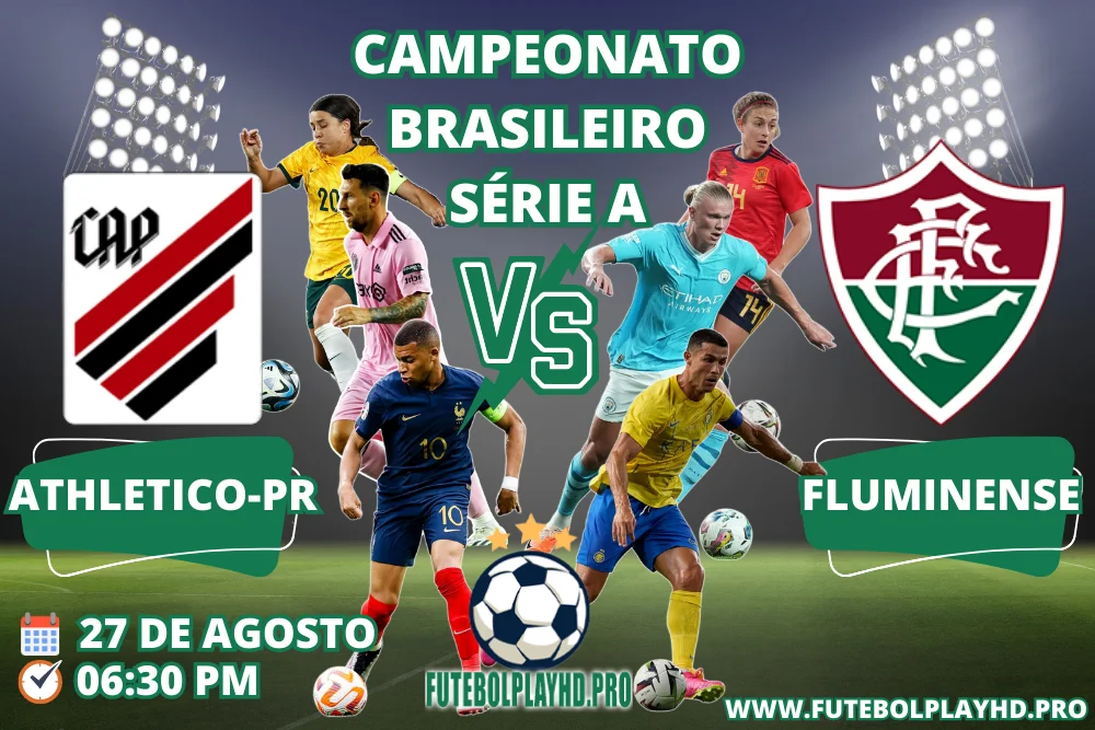 Bandeira de jogo de futebol do Athletico-PR x FLUMINENSE para o Campeonato Brasileiro Série A no futebol play hd