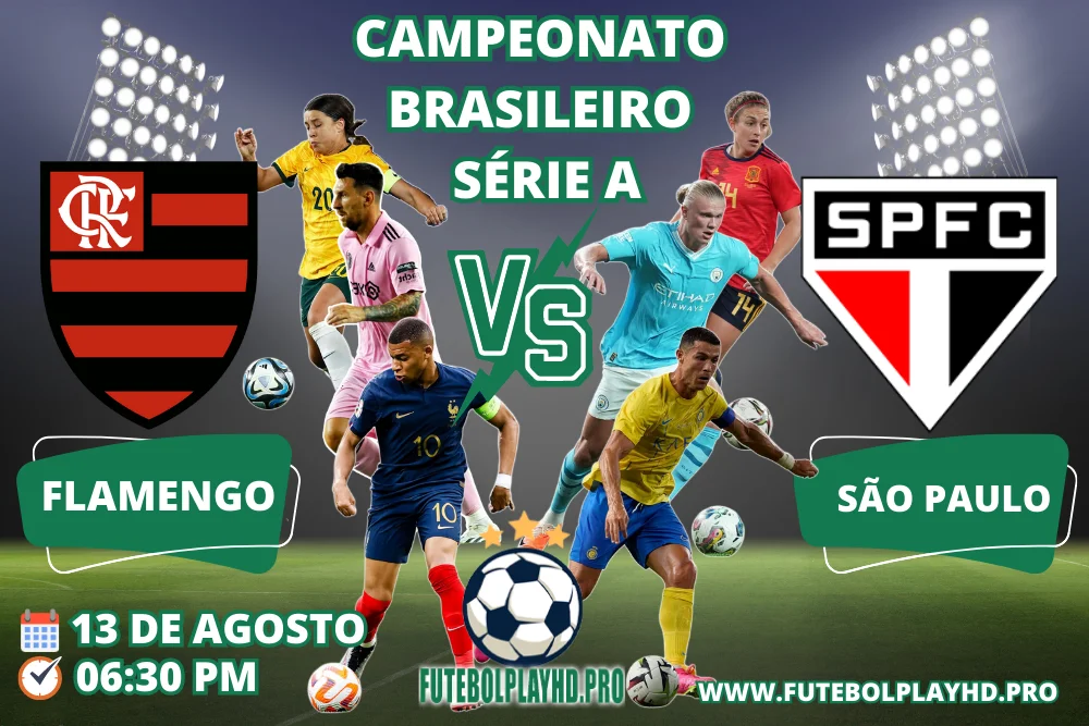 Bandeira do jogo de futebol Flamengo x São Paulo pelo Campeonato Brasileiro série a no futebol play hd