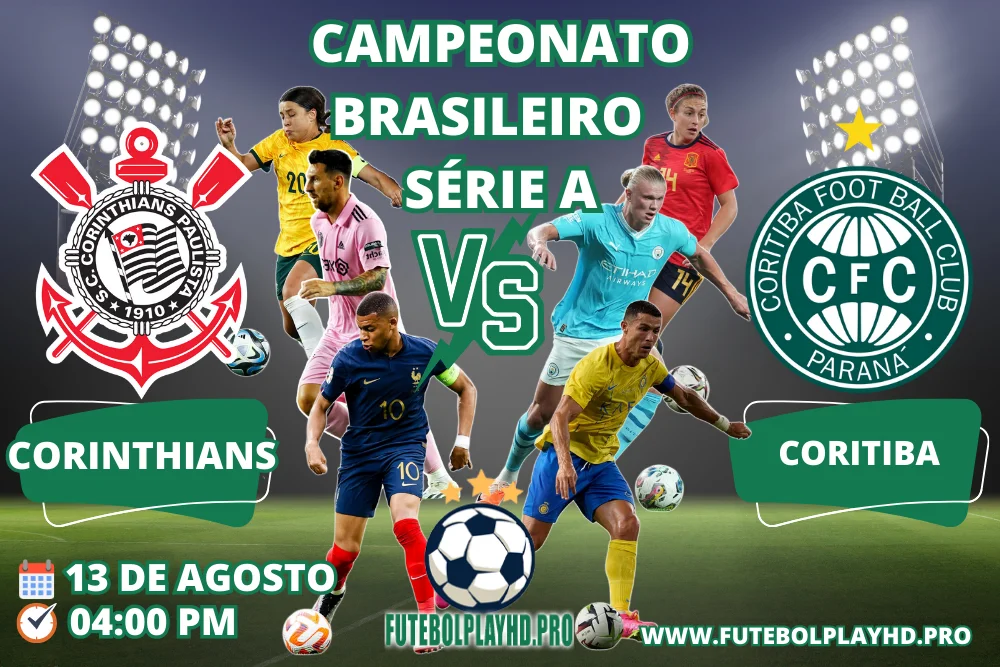 Banner da partida de futebol CORINTHIANS x CORITIBA pelo Campeonato Brasileiro Série A no Futebol Play HD