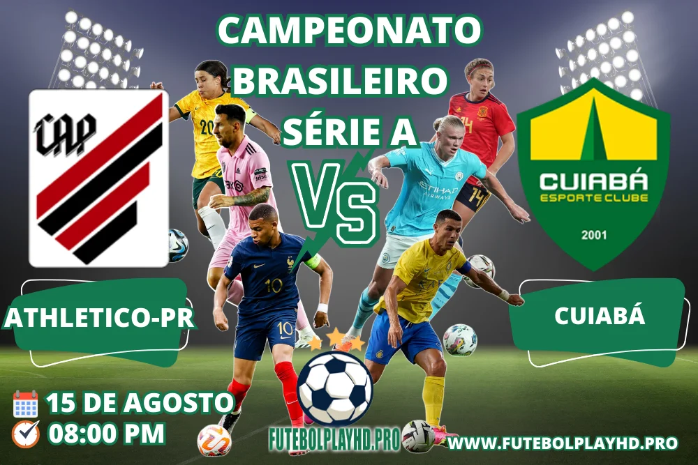 Banner do jogo de futebol ATHLETICO-PR x CUIABA pelo Campeonato Brasileiro Série A no futebol play hd