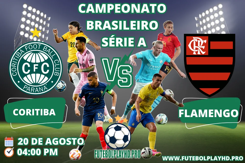 Banner do jogo de futebol CORITIBA x FLAMENGO pelo Campeonato Brasileiro A no futebol play hd