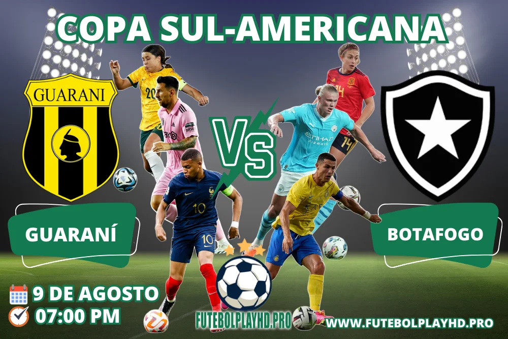  Banner do jogo de futebol GUARANI x BOTAFOGO pela Copa Sul-Americana no Futebol Play HD